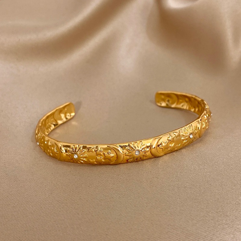 Ethnic Chic Fashion - Bracelet manchette ouvert lisse vintage soleil