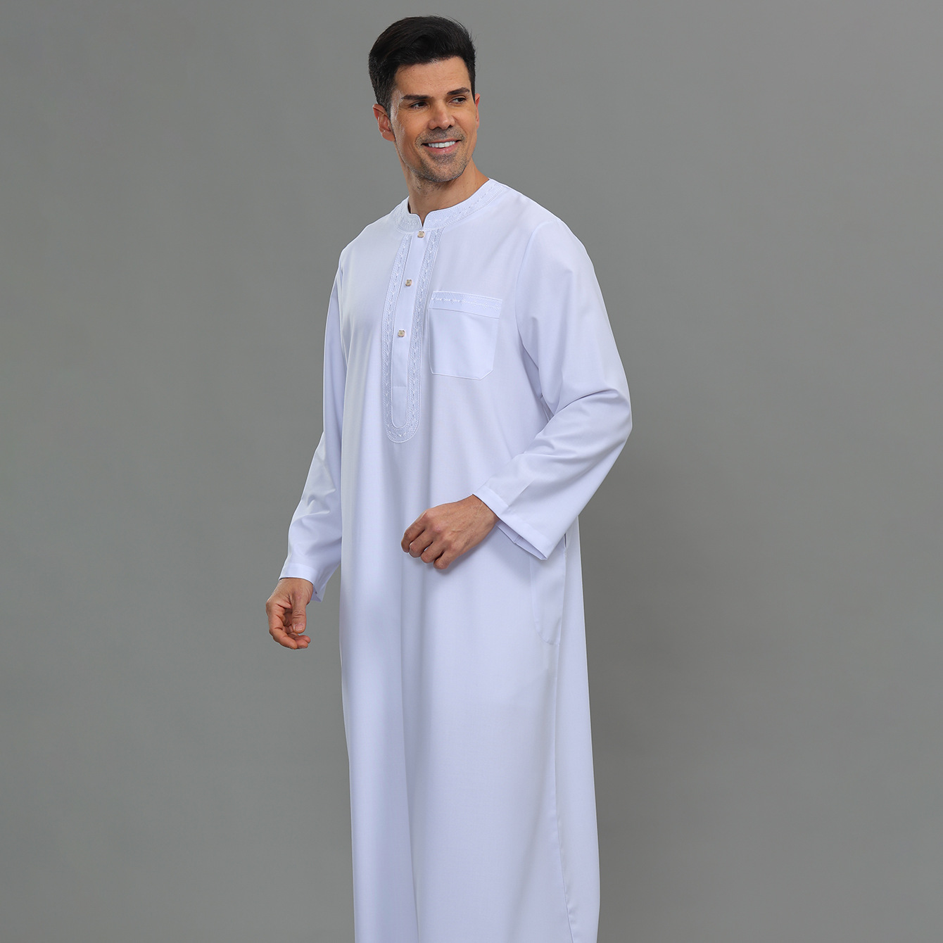 Kurta Men Cotton - Kaftan Thobe pour homme, boutonné, décontracté,