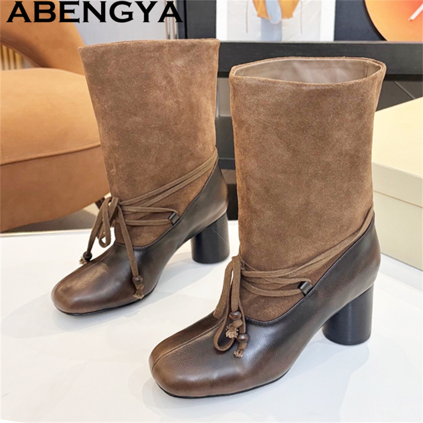 Ethnic Fashion Week - Bottines mi-mollet à talon épais ABENGYA